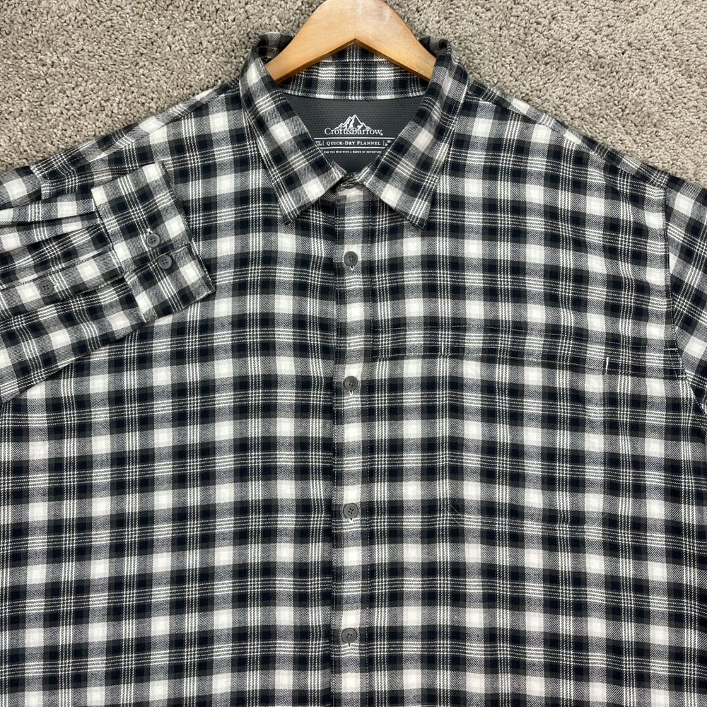 Crofts Barrow Shirt Men XXL Black White Plaid Quick Dri Flannel Vented Twill EUC